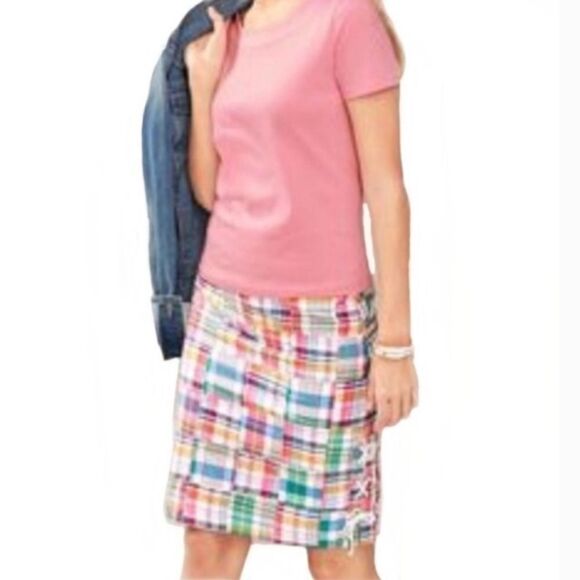 NWOT TALBOTS MULTI COLOR MADRAS PATCHWORK PENCIL SKIRT‎ 2 BOHO CHIC CONTEMPORARY - Picture 1 of 14